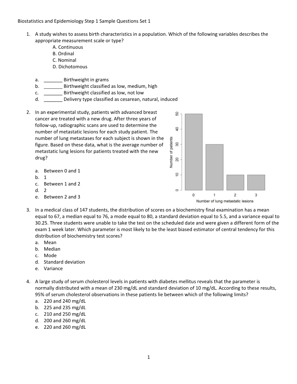 Biostatistics and Epidemiology Step 1 Sample Questions Set 1