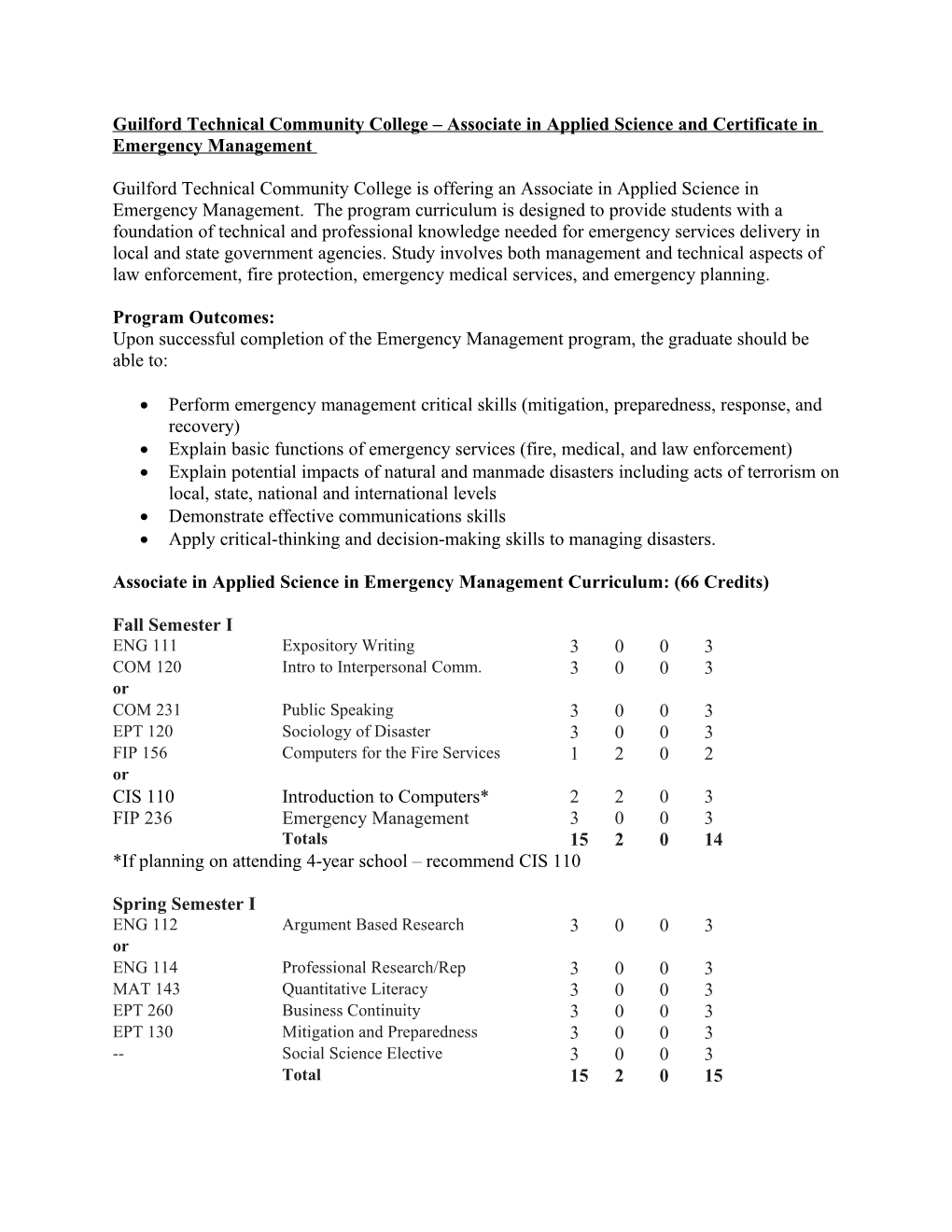 Guilford Technical Community College Associate in Applied Science and Certificate in Emergency