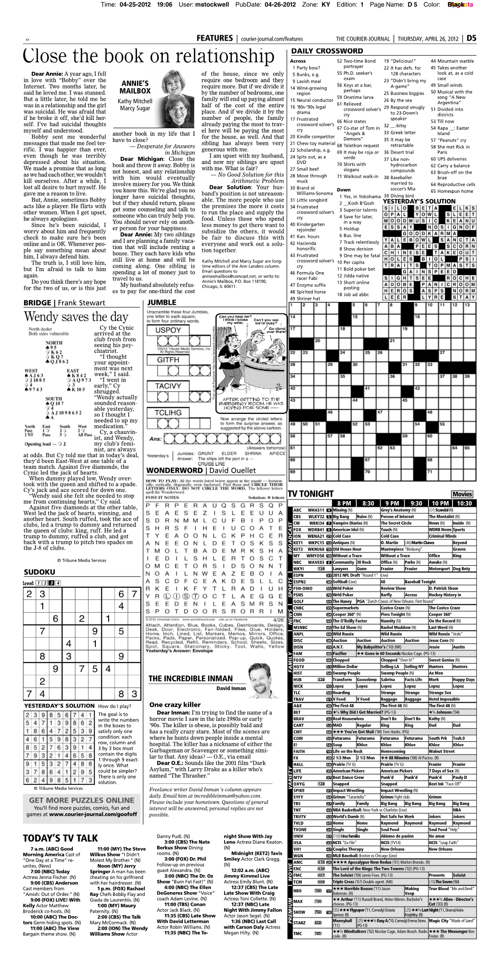 Close the Book on Relationship DAILYCROSSWORD Across 52 Two-Time Bond 19 “Delicious!” 44 Mountain Warble 1Party Boss? Portrayer 22 It Has Defs