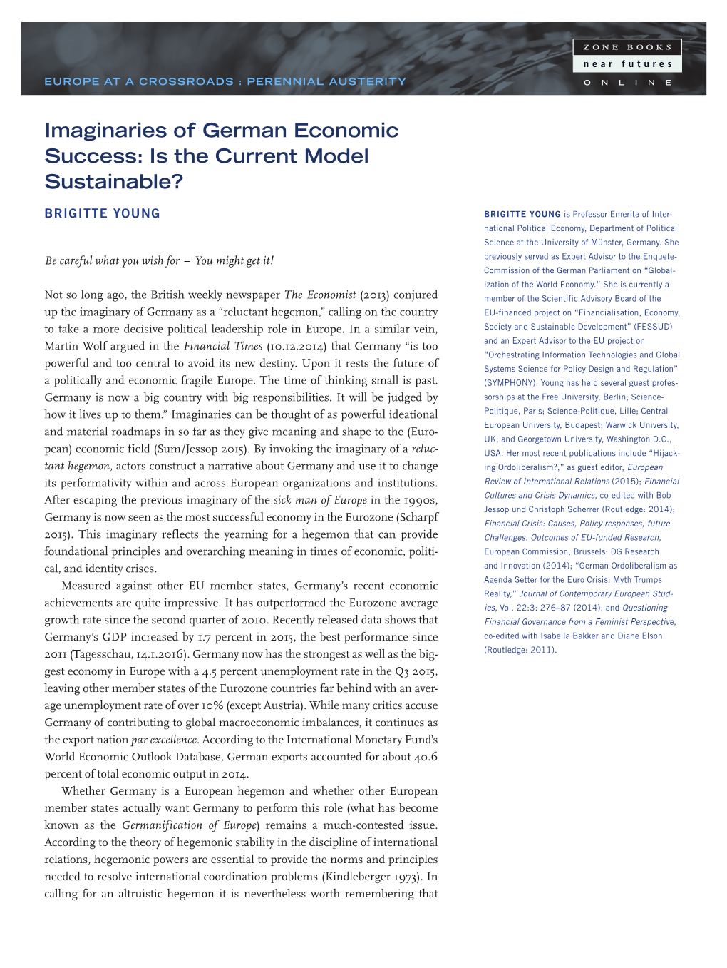 Imaginaries of German Economic Success: Is the Current Model Sustainable?