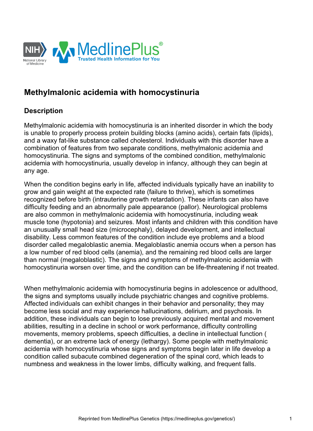 Methylmalonic Acidemia with Homocystinuria