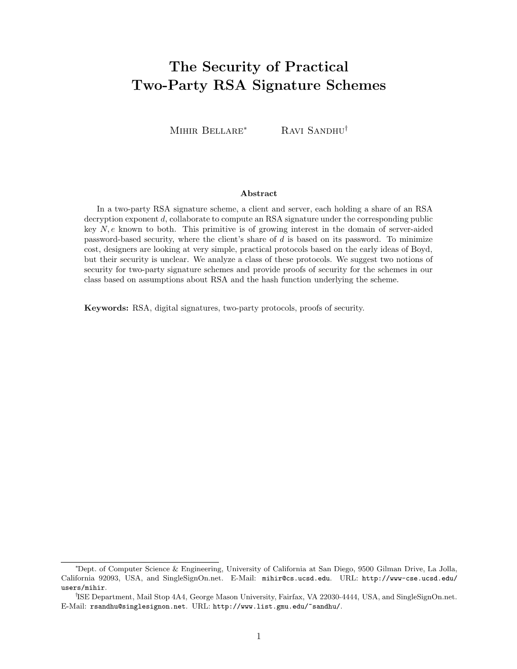 The Security of Practical Two-Party RSA Signature Schemes