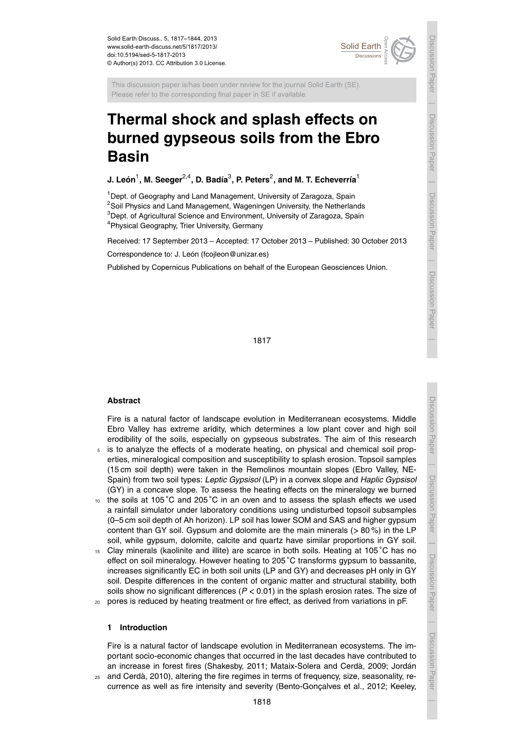 Thermal Shock and Splash Effects on Burned Gypseous Soils from The