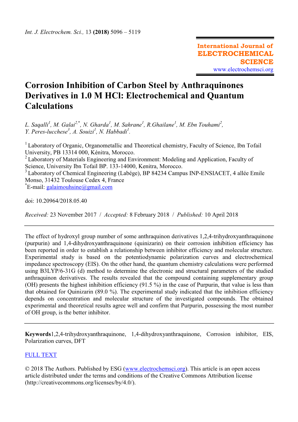 Corrosion Inhibition of Carbon Steel by Anthraquinones Derivatives in 1.0 M Hcl: Electrochemical and Quantum Calculations