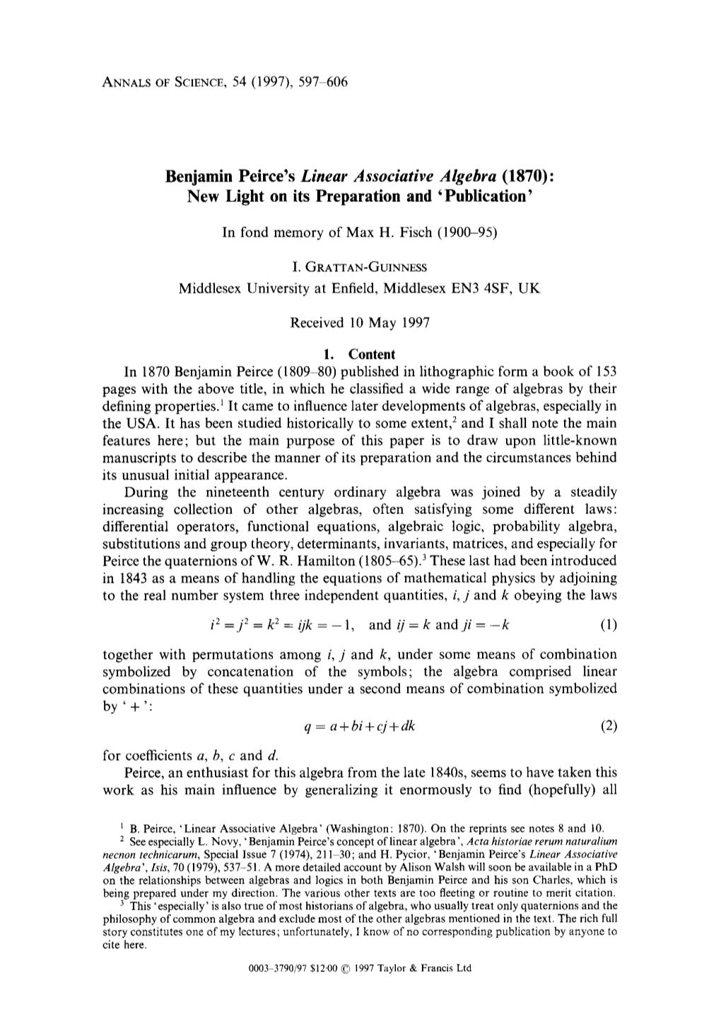 Benjamin Peiree's Linear Associative Algebra (1870): New Light on Its Preparation and 'Publication'