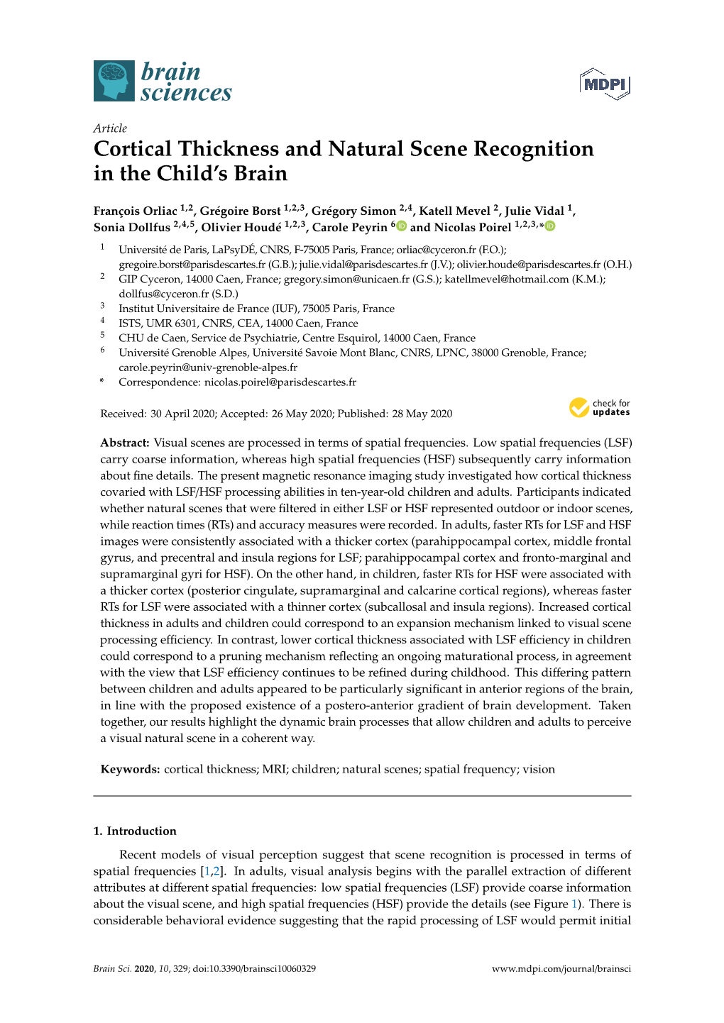 Cortical Thickness and Natural Scene Recognition in the Child's Brain