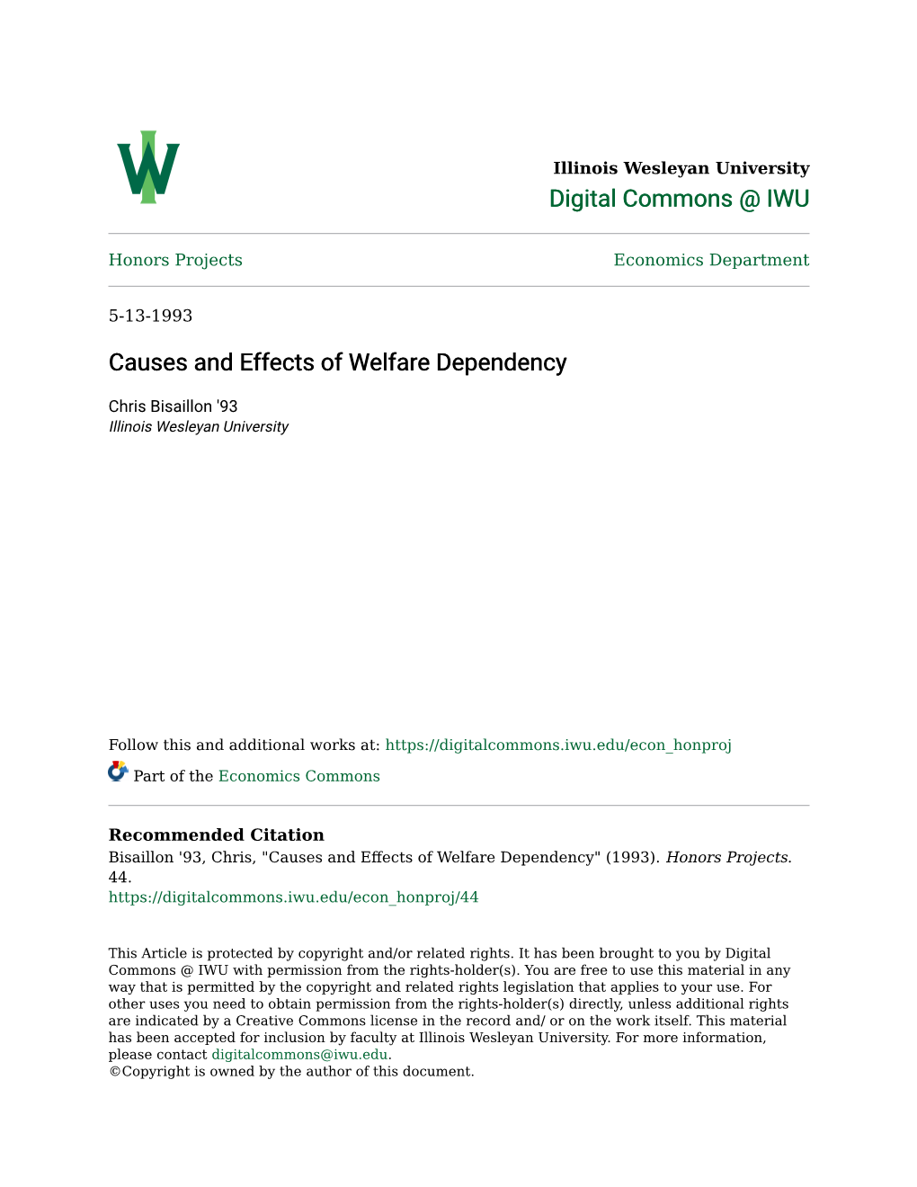 Causes and Effects of Welfare Dependency