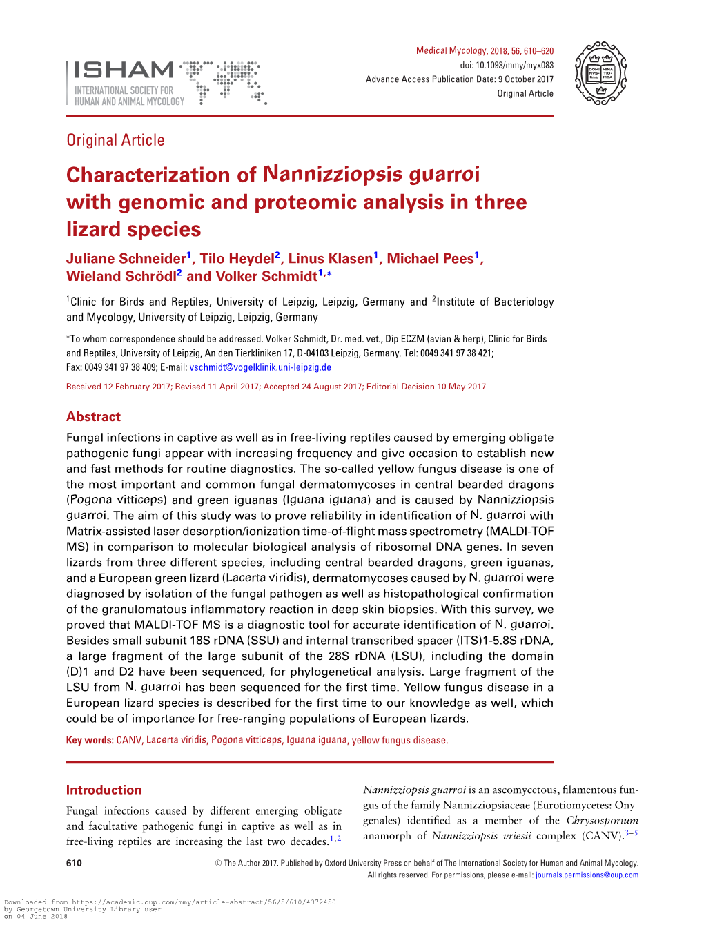 Characterization of Nannizziopsis Guarroi with Genomic and Proteomic Analysis in Three Lizard Species