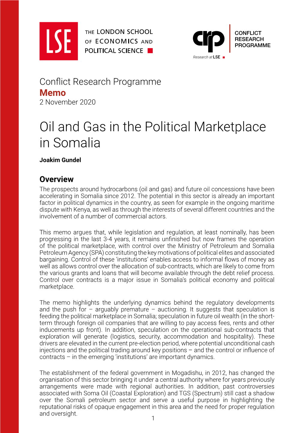 Oil and Gas in the Political Marketplace in Somalia