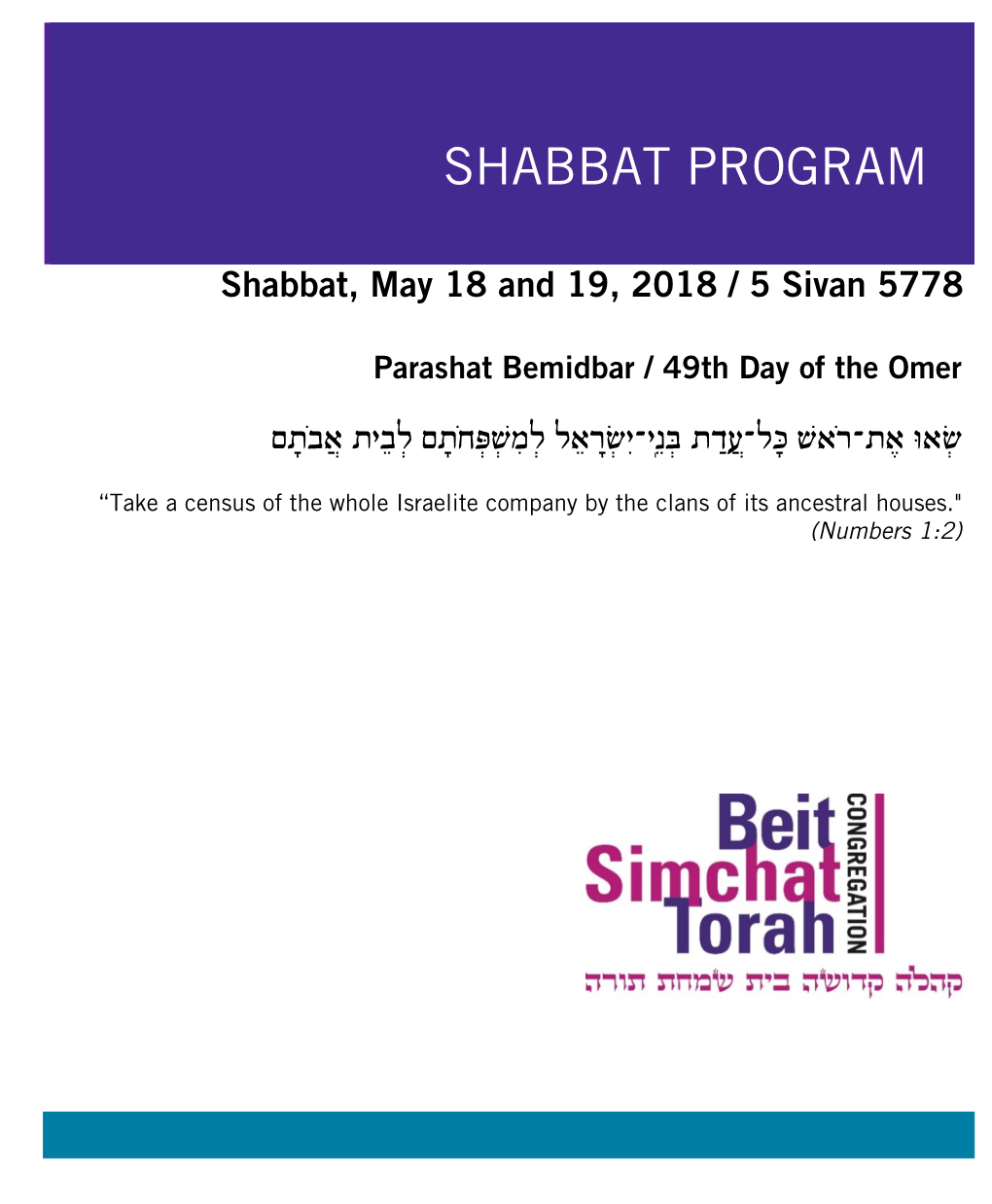 Shabbat Program Shabbat Program