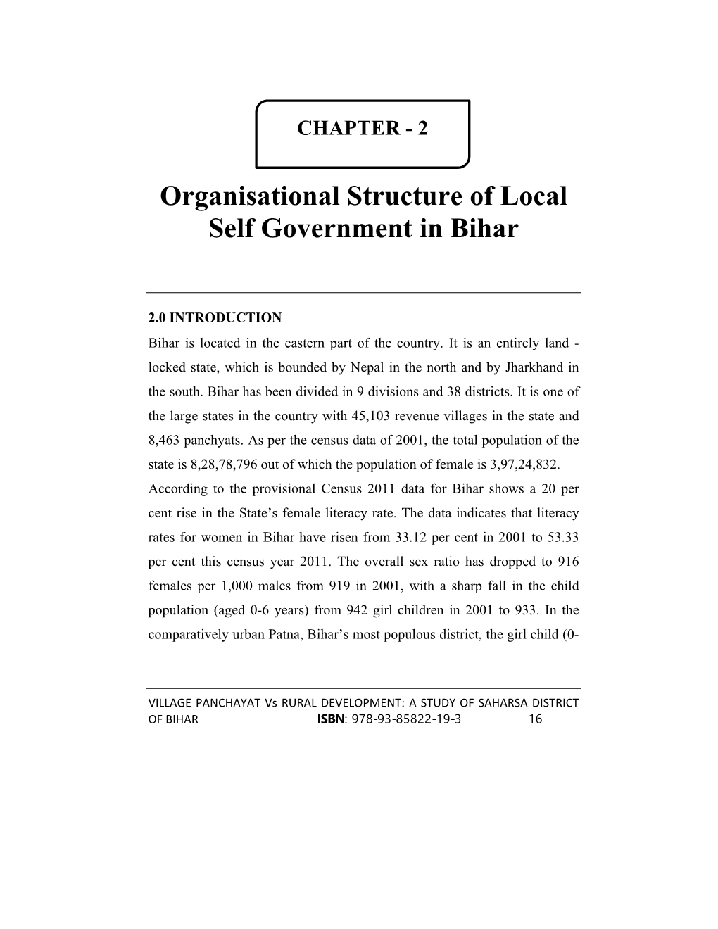 Organisational Structure of Local Self Government in Bihar