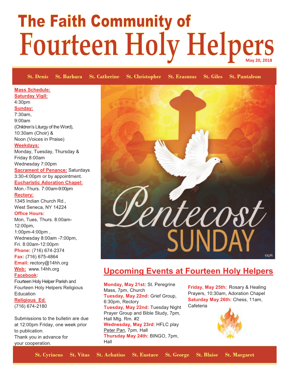 Upcoming Events at Fourteen Holy Helpers Fourteen Holy Helper Parish and Monday, May 21St: St