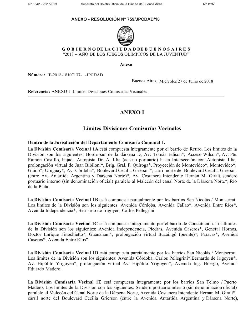 ANEXO I Límites Divisiones Comisarías Vecinales