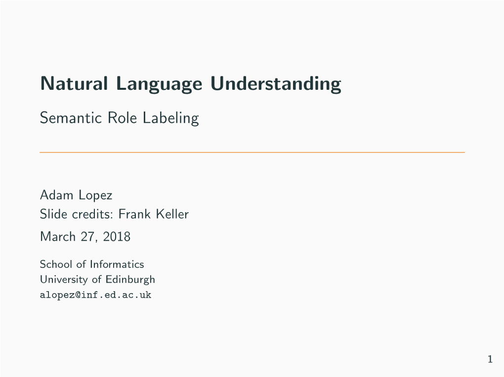 Natural Language Understanding Semantic Role Labeling