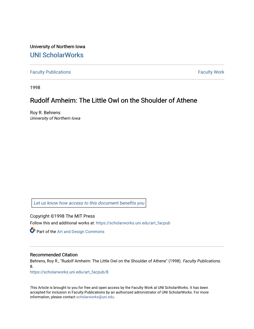 Rudolf Amheim: the Little Owl on the Shoulder of Athene
