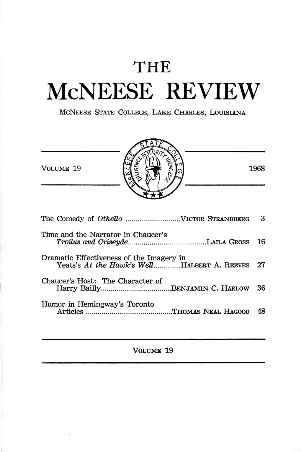 Mcneese REVIEW MCNEESE STATE COLLEGE, LAKE CHARLES, LOUISIANA