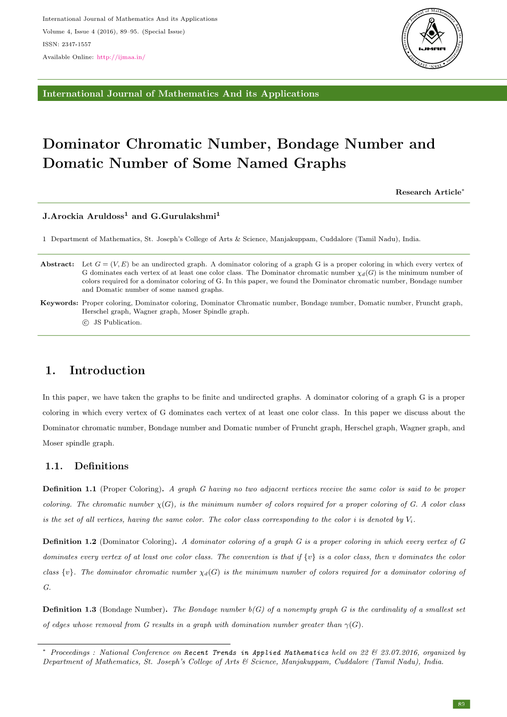 Dominator Chromatic Number, Bondage Number and Domatic Number of Some Named Graphs