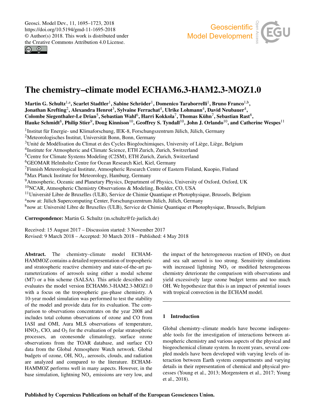 Article Describes and Yield Excessively Large Ozone Budget Terms and Too Much Evaluates the Model Version ECHAM6.3-HAM2.3-MOZ1.0 OH