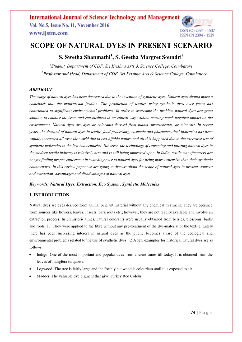 Scope of Natural Dyes in Present Scenario S