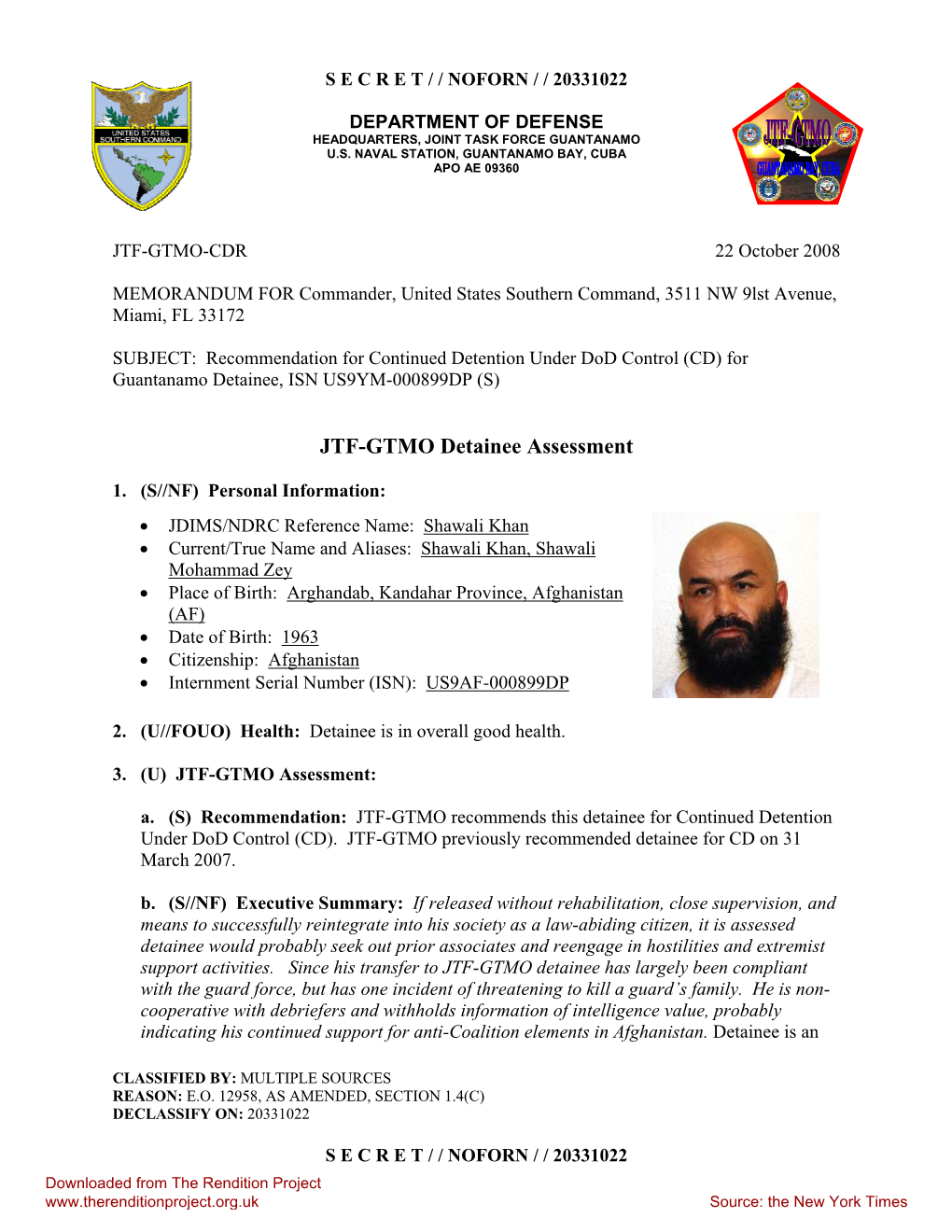 JTF-GTMO Detainee Assessment