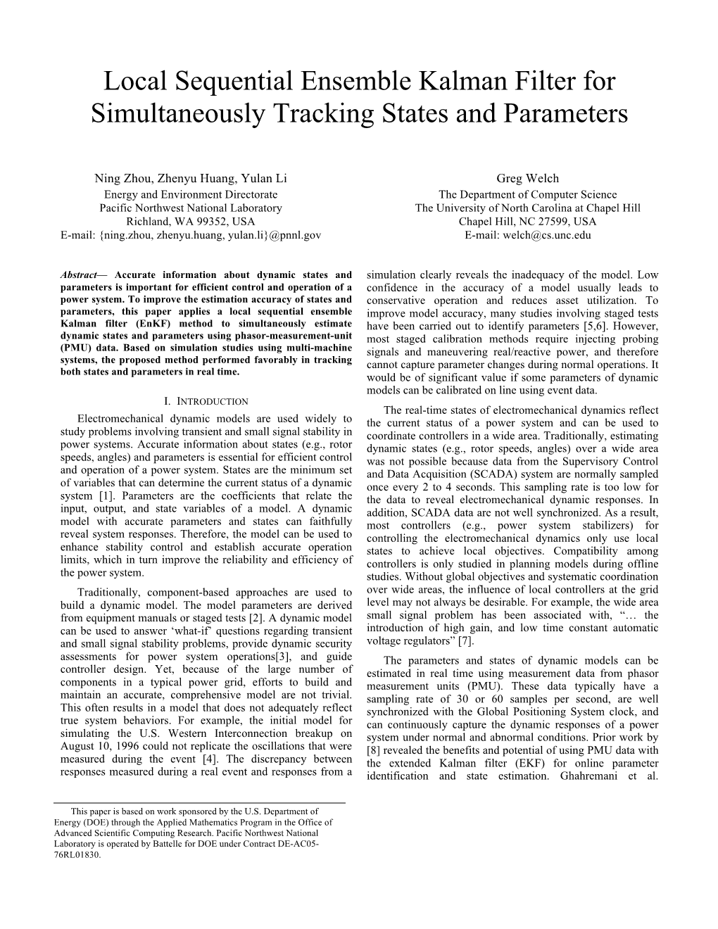 Local Sequential Ensemble Kalman Filter for Simultaneously Tracking States and Parameters