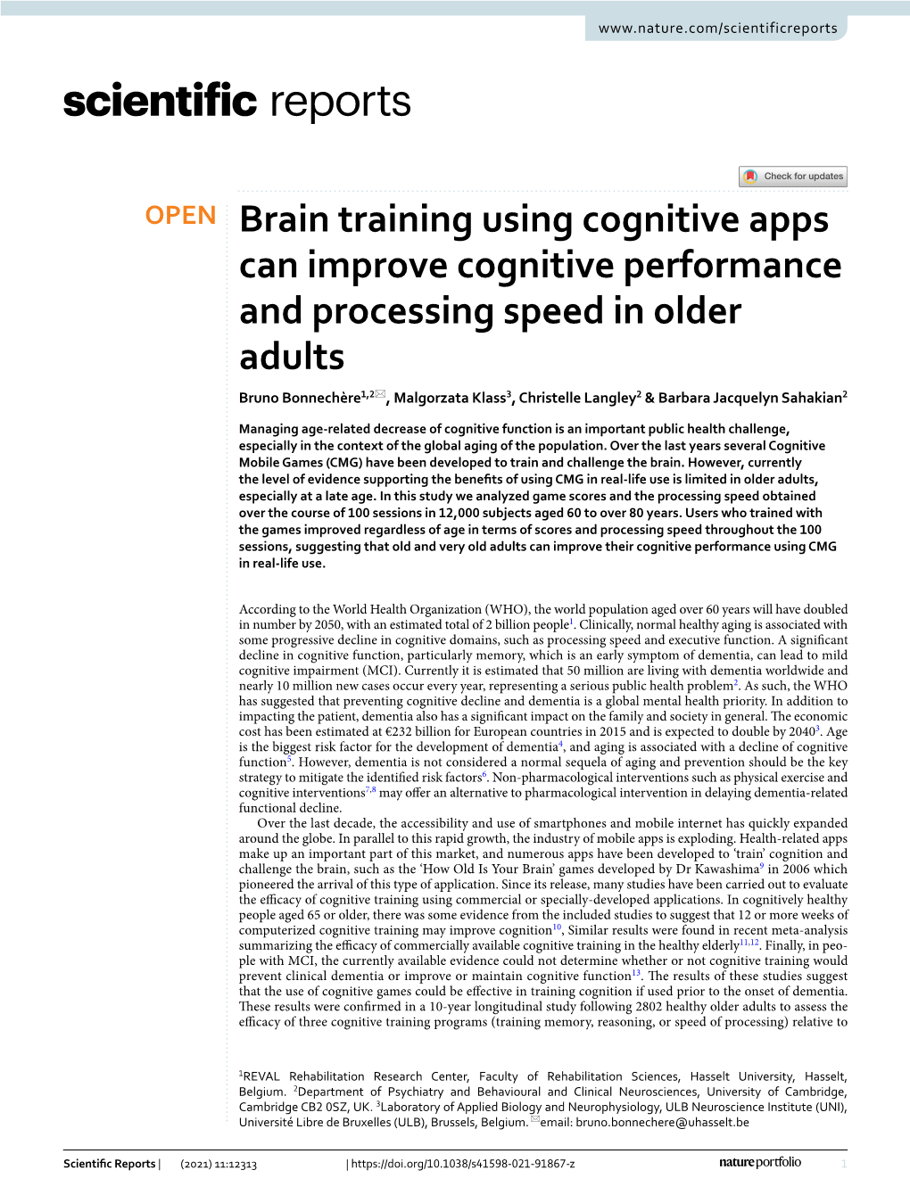Brain Training Using Cognitive Apps Can Improve Cognitive Performance