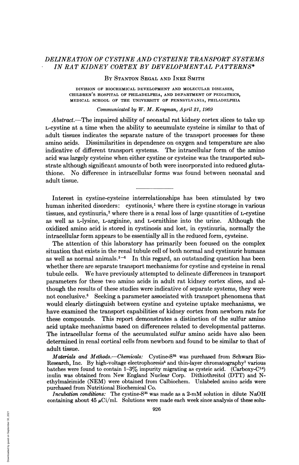 L-Cystine at a Time When the Ability to Accumulate Cysteine Is Similar To