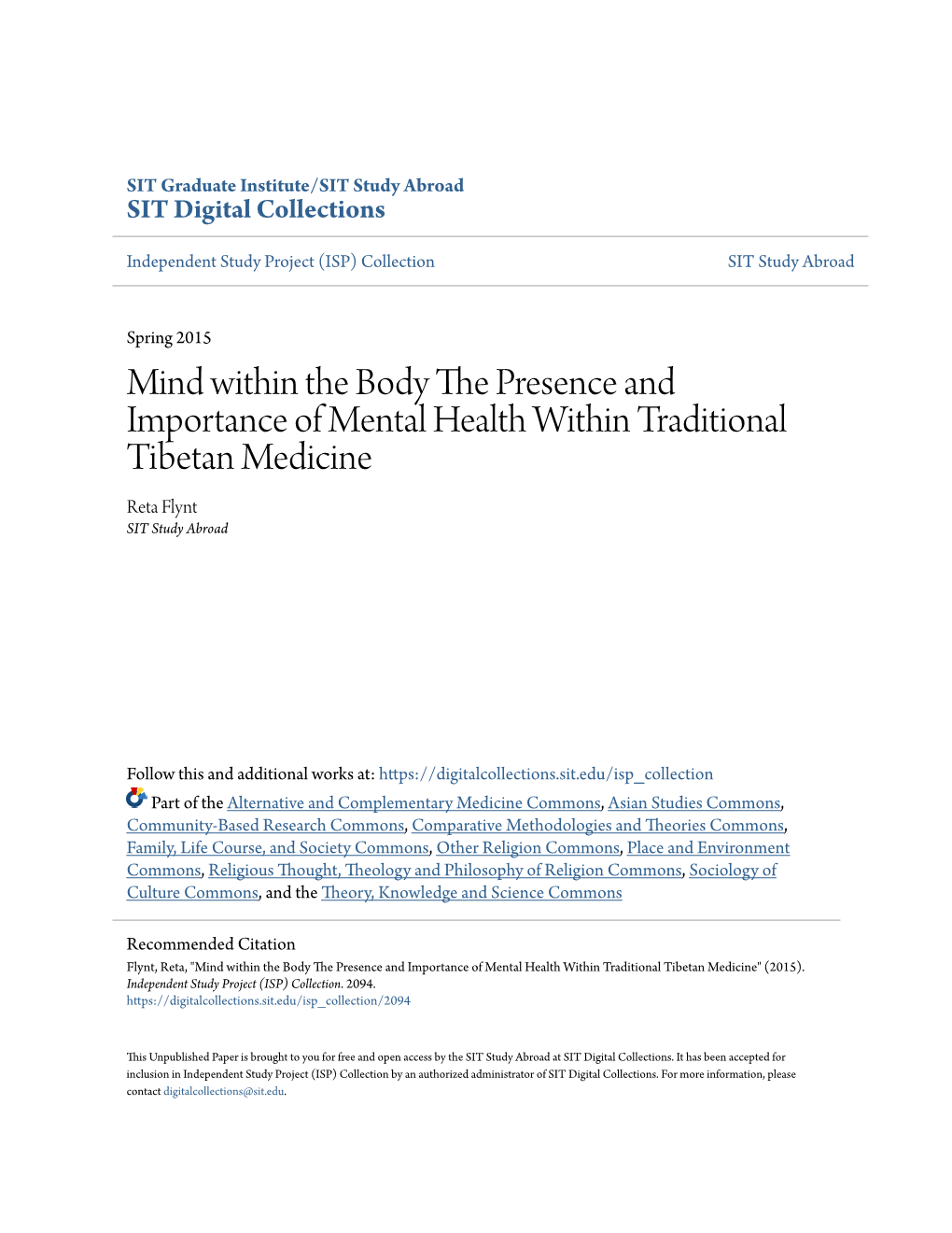 Mind Within the Body the Presence and Importance of Mental Health Within Traditional Tibetan Medicine