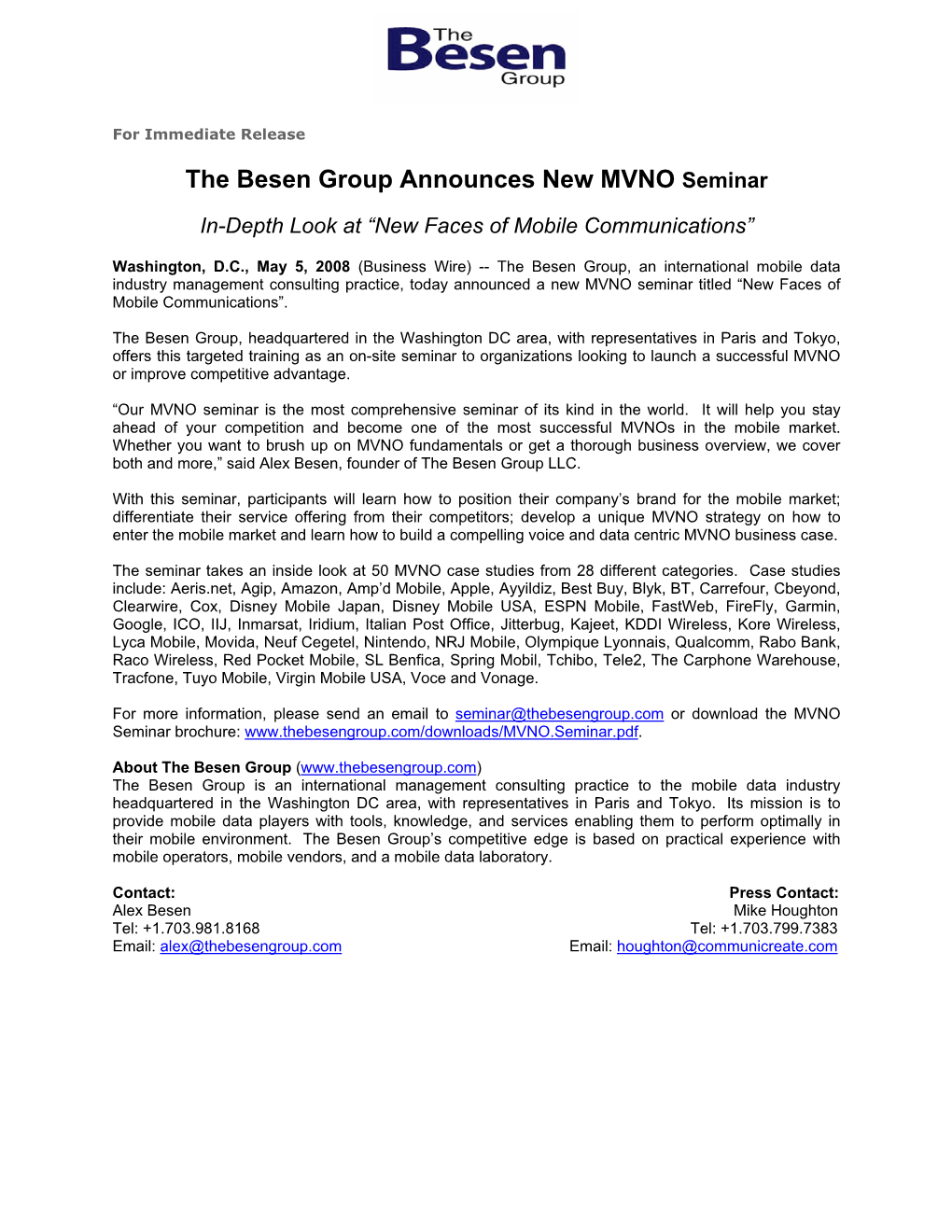 The Besen Group Announces New MVNO Seminar