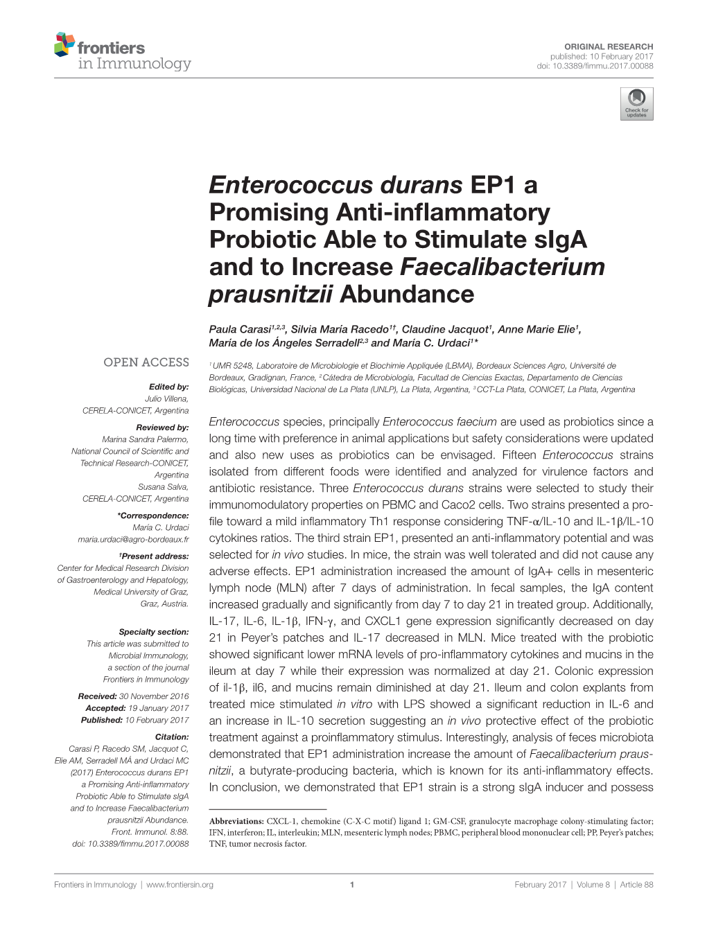 Enterococcus Durans Ep1 a Promising Anti-Inflammatory Probiotic Able to Stimulate Siga and to Increase Faecalibacterium Prausnitzii Abundance