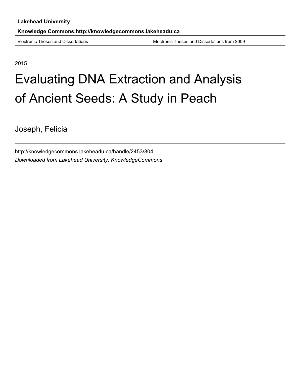 Evaluating DNA Extraction and Analysis of Ancient Seeds: a Study in Peach