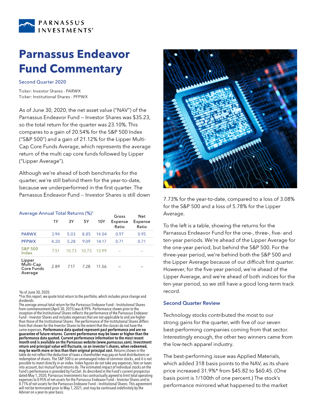 Parnassus Endeavor Fund Commentary Second Quarter 2020