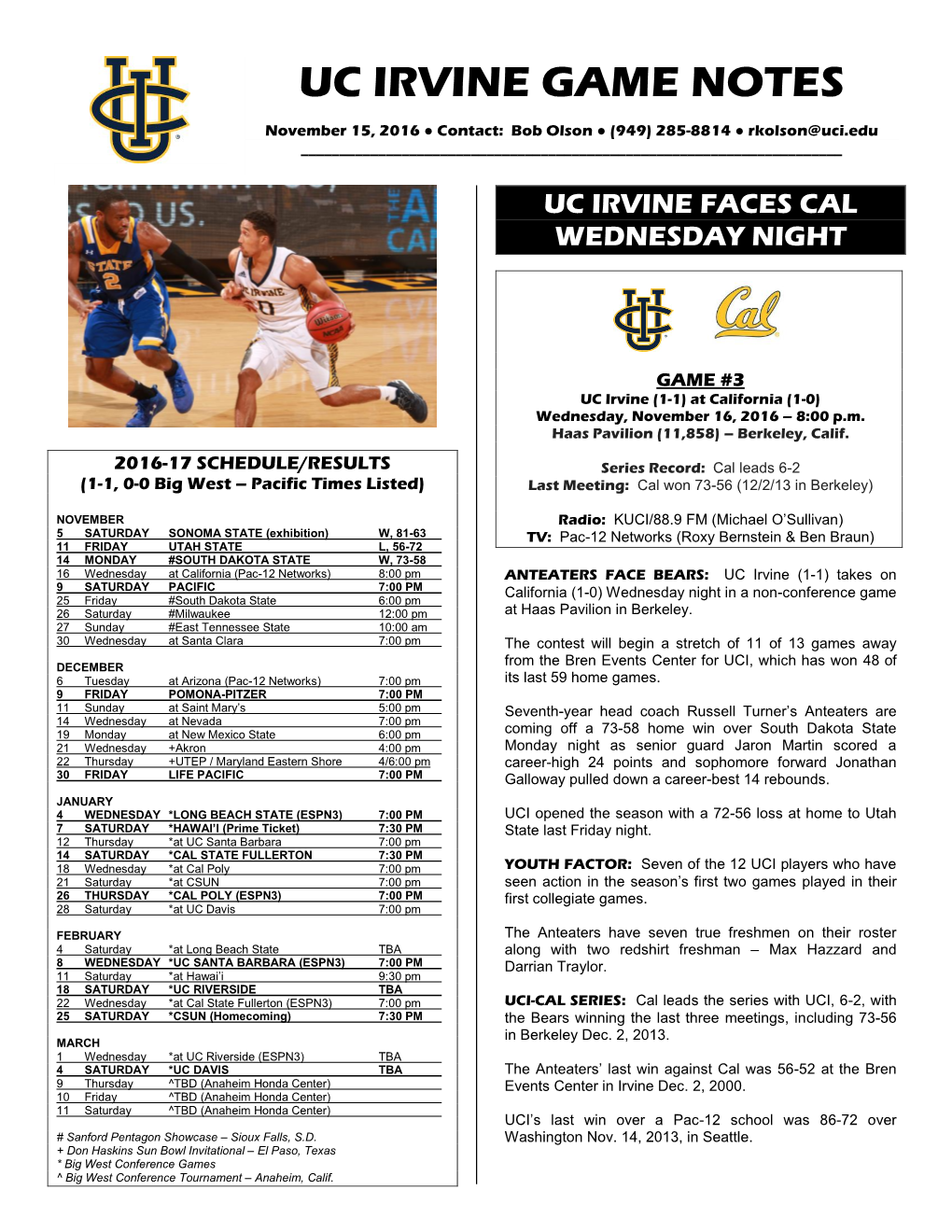 Uc Irvine Game Notes