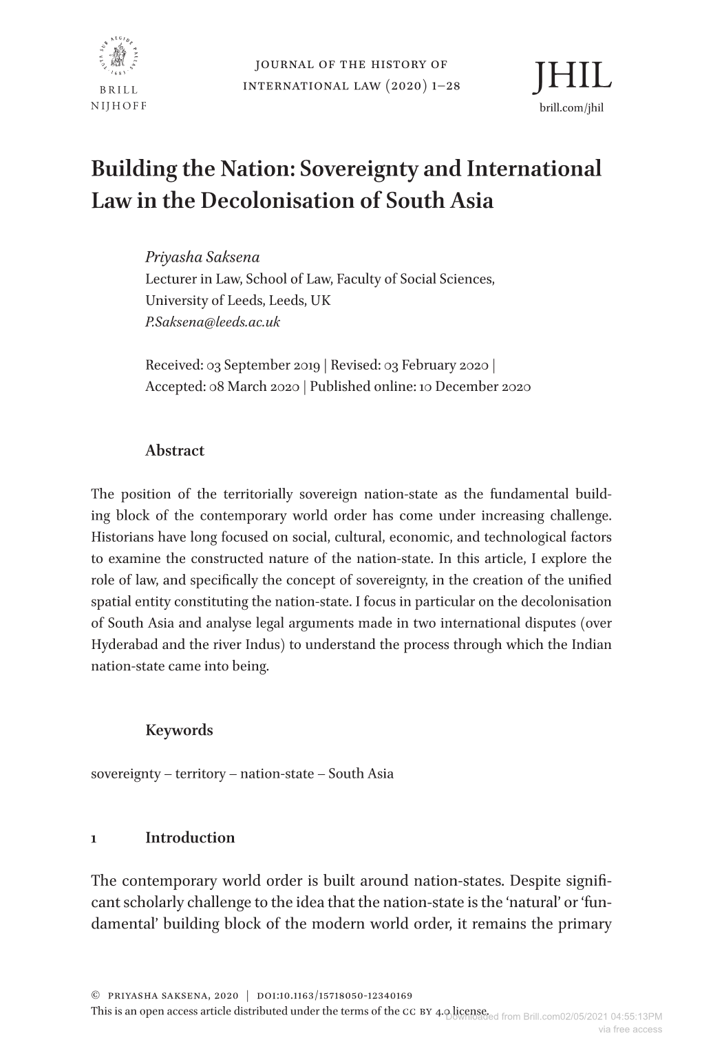 Sovereignty and International Law in the Decolonisation of South Asia