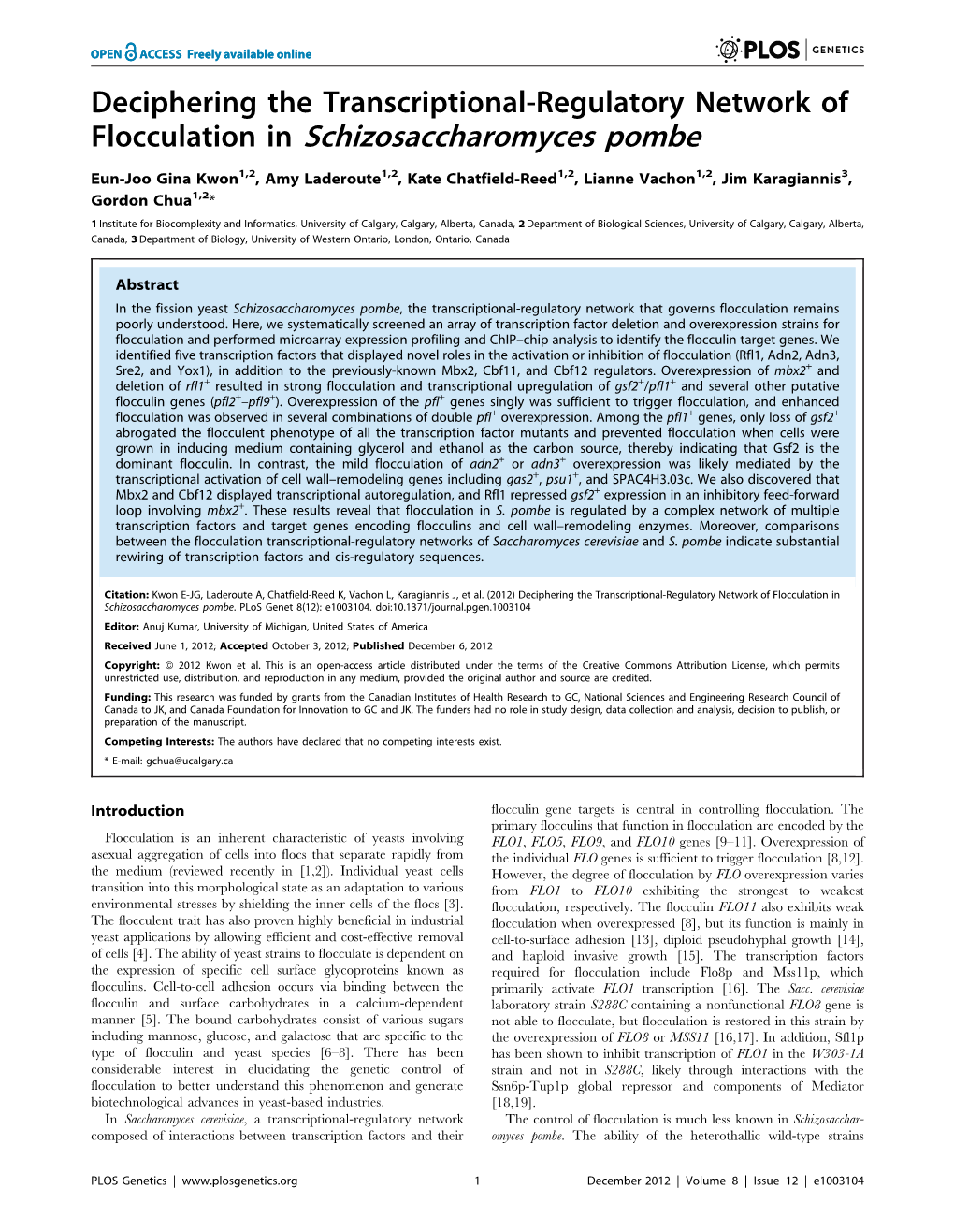 Flocculation in Schizosaccharomyces Pombe