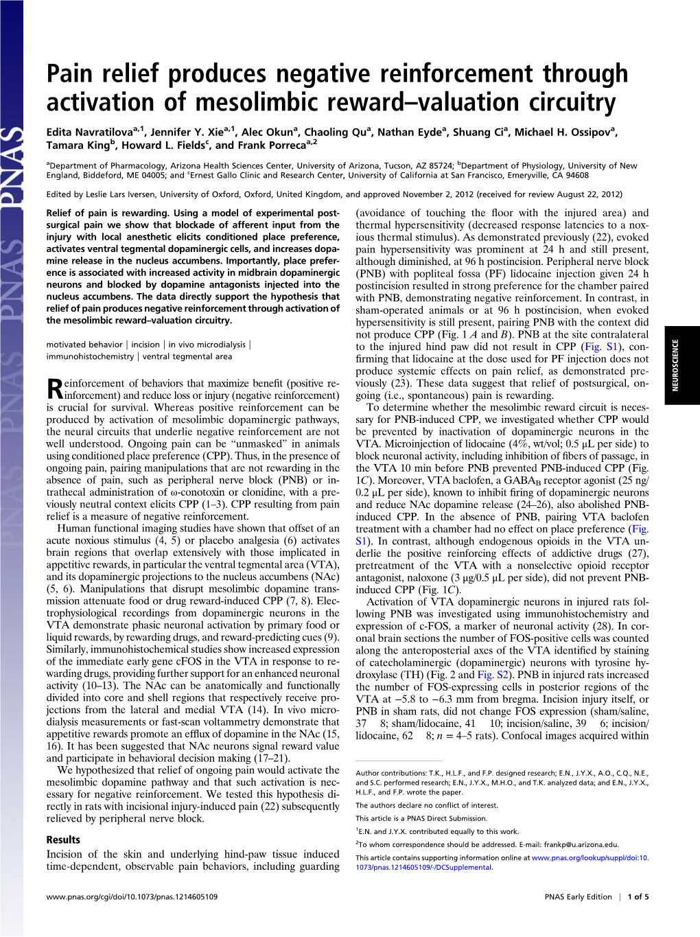 Pain Relief Produces Negative Reinforcement Through Activation of Mesolimbic Reward–Valuation Circuitry