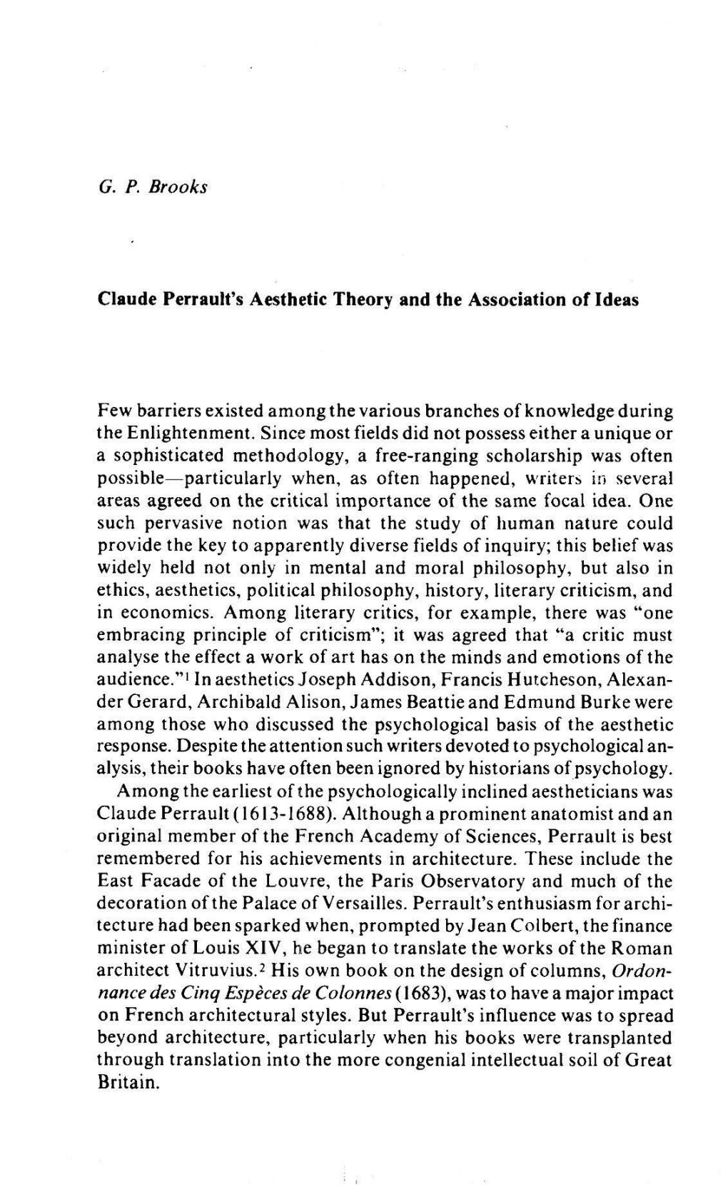 GP Brooks Claude Perrault's Aesthetic Theory and The