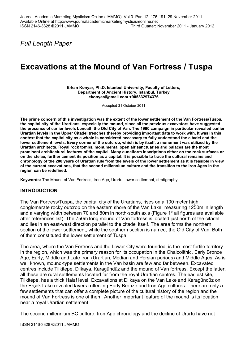 Excavations at the Mound of Van Fortress / Tuspa