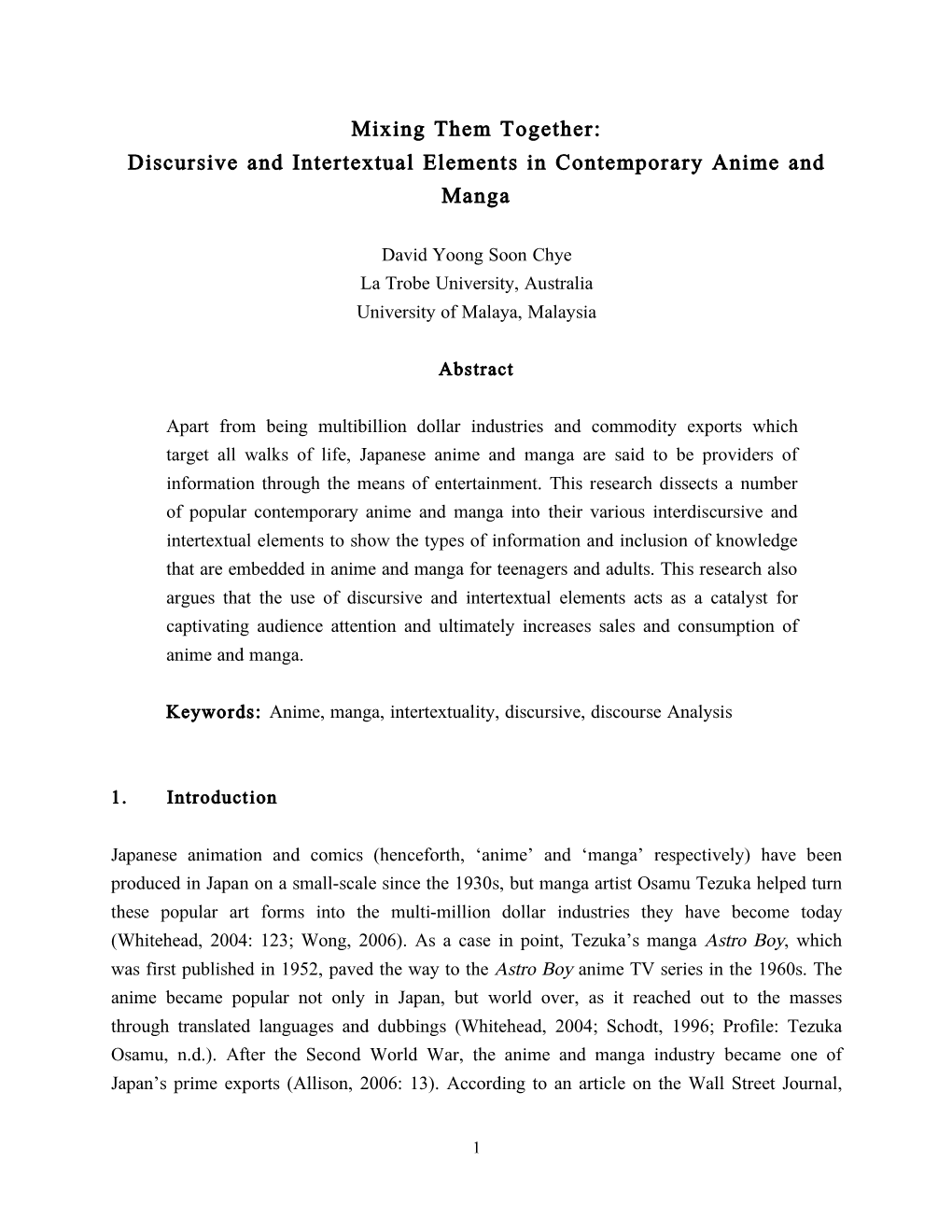 Discursive and Intertextual Elements in Contemporary Anime and Manga