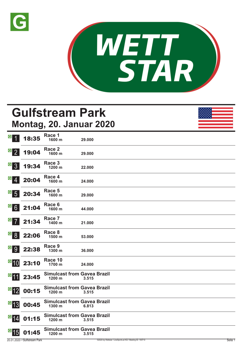 Gulfstream Park Montag, 20