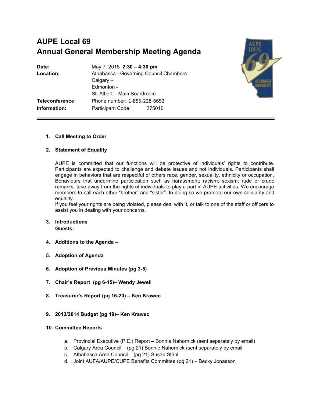 Annual General Membership Meeting Agenda