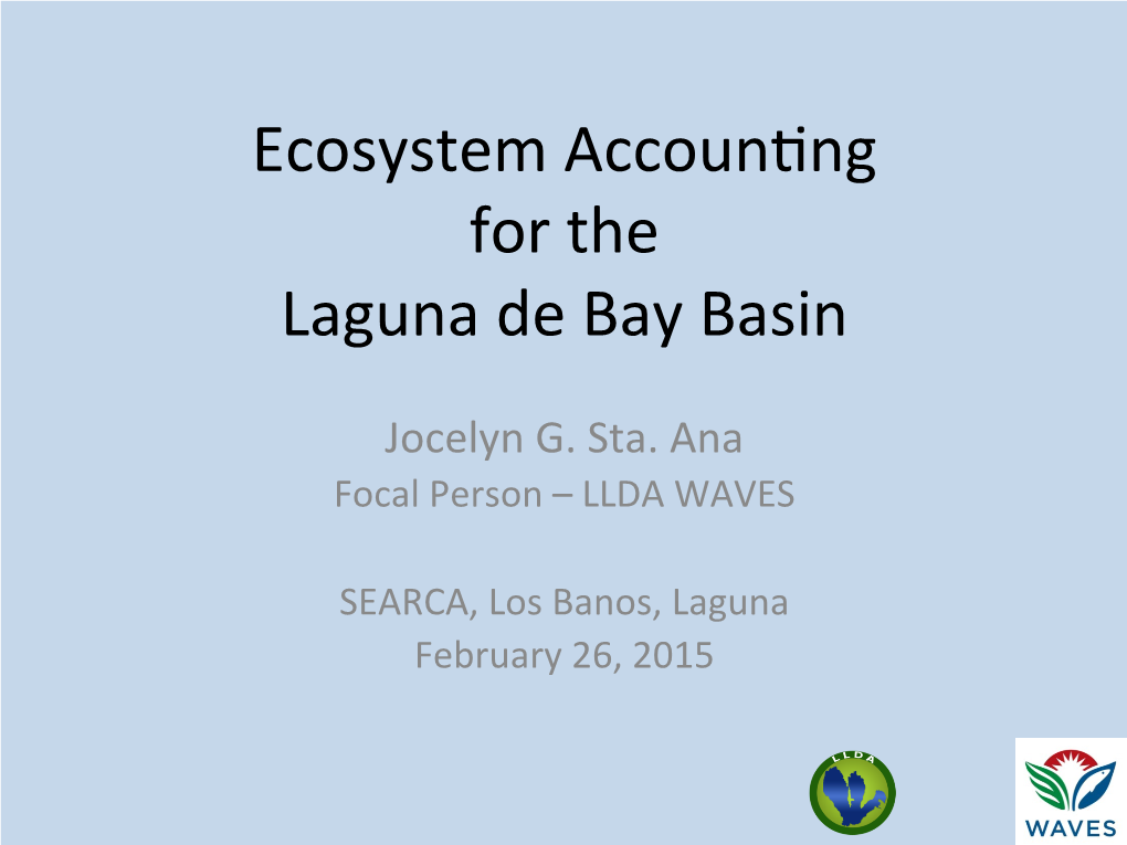 Ecosystem Accounbng for the Laguna De Bay Basin