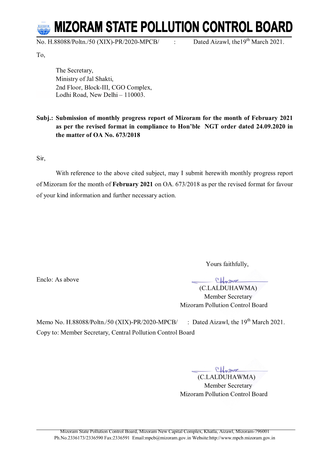 February 2021 As Per the Revised Format in Compliance to Hon’Ble NGT Order Dated 24.09.2020 in the Matter of OA No