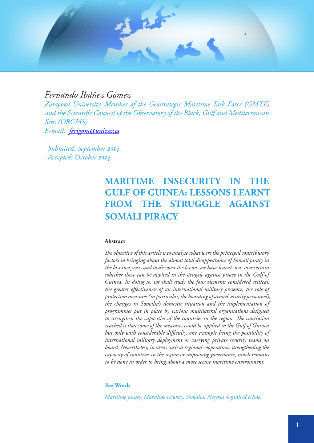 Fernando Ibáñez Gómez Maritime Insecurity in the Gulf of Guinea