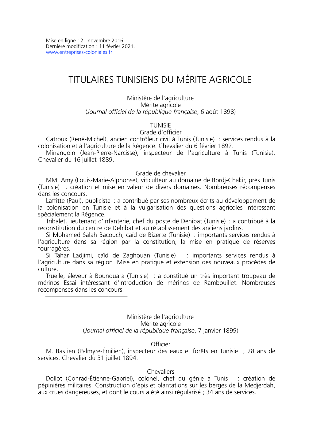 Mérite Agricole En Tunisie