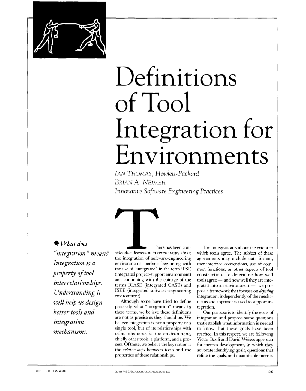 Definitions of Tool Integration for E Nvironments