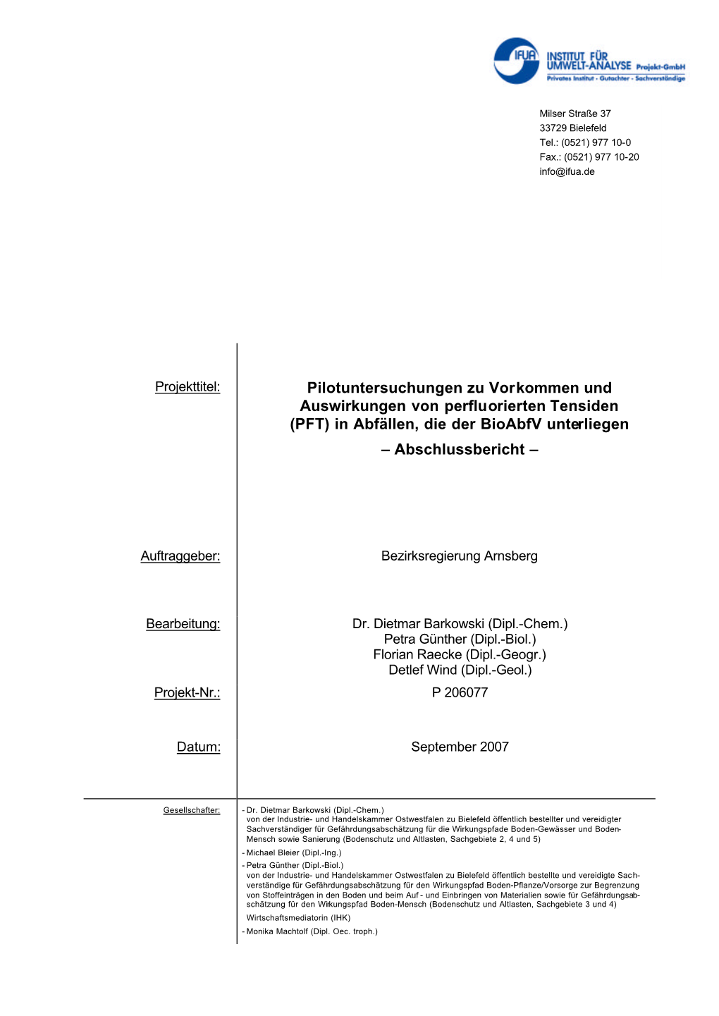 PFT) in Abfällen, Die Der Bioabfv Unterliegen – Abschlussbericht –