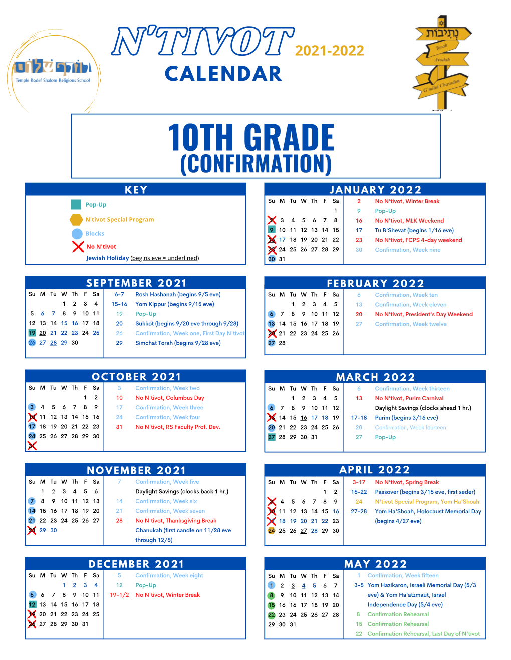 10Th Grade N'tivot Calendar and Class Description