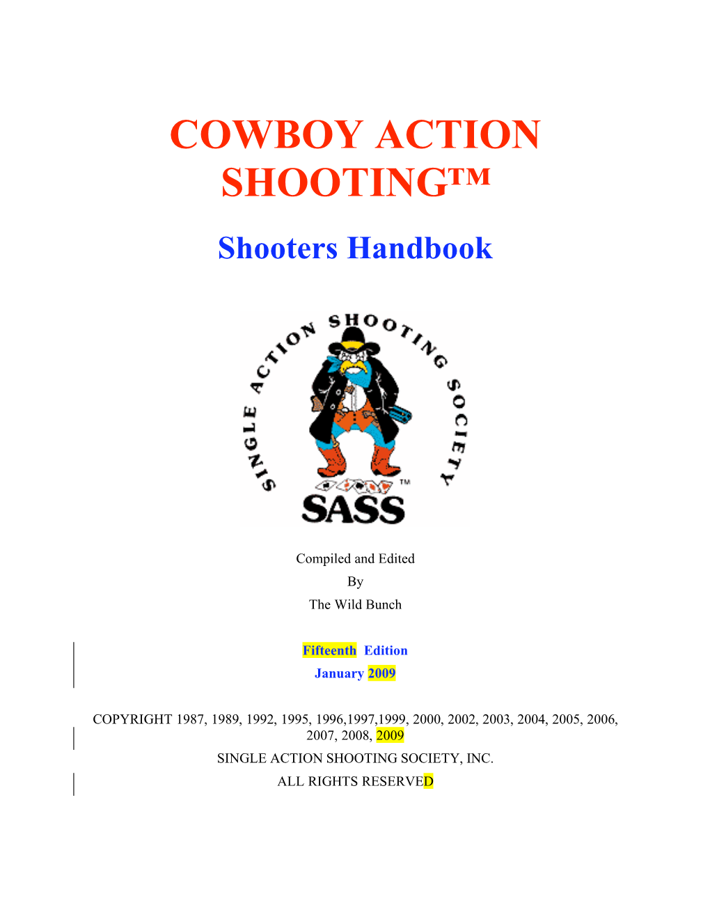 COWBOY ACTION SHOOTING™ Shooters Handbook