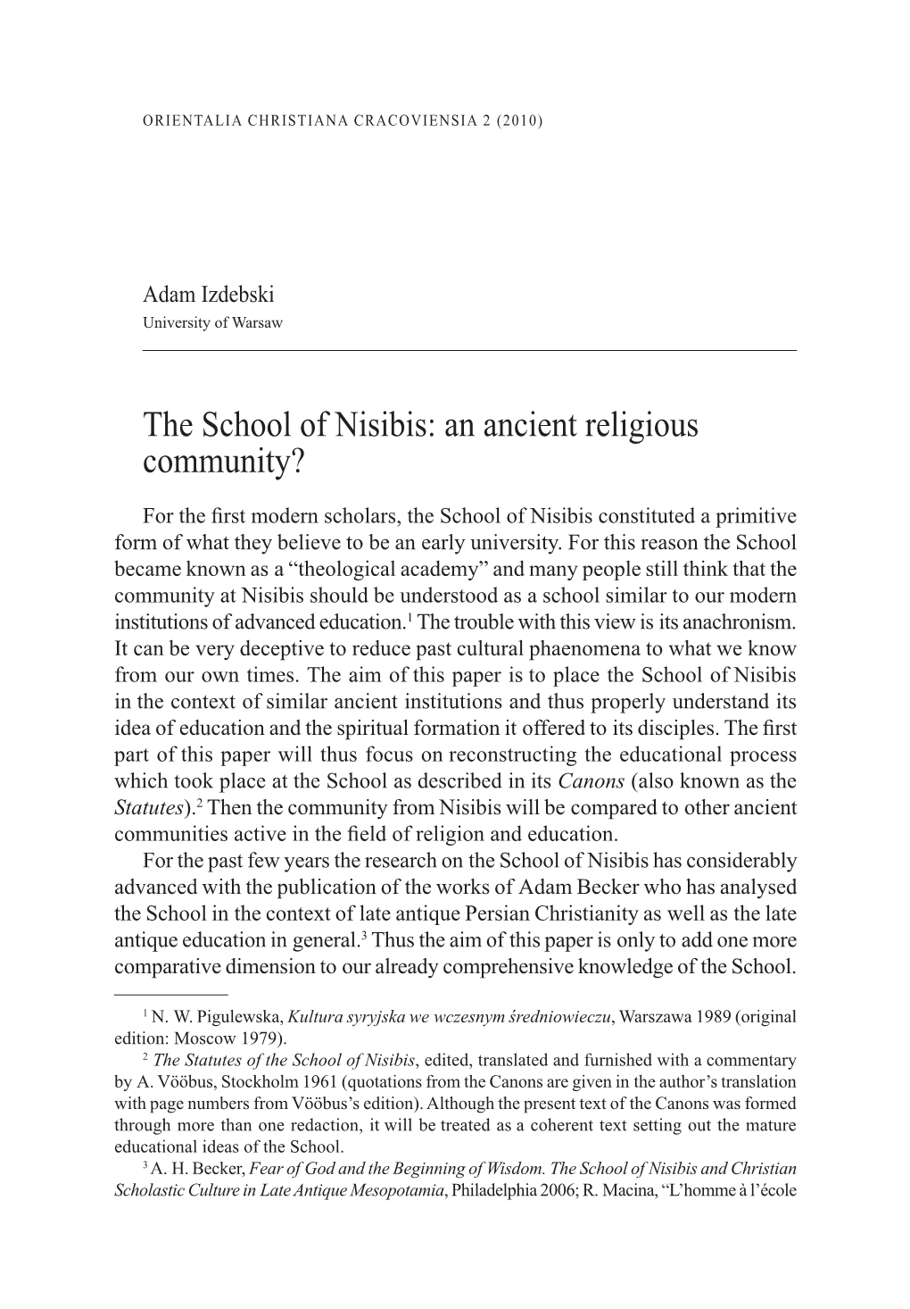 The School of Nisibis: an Ancient Religious Community?